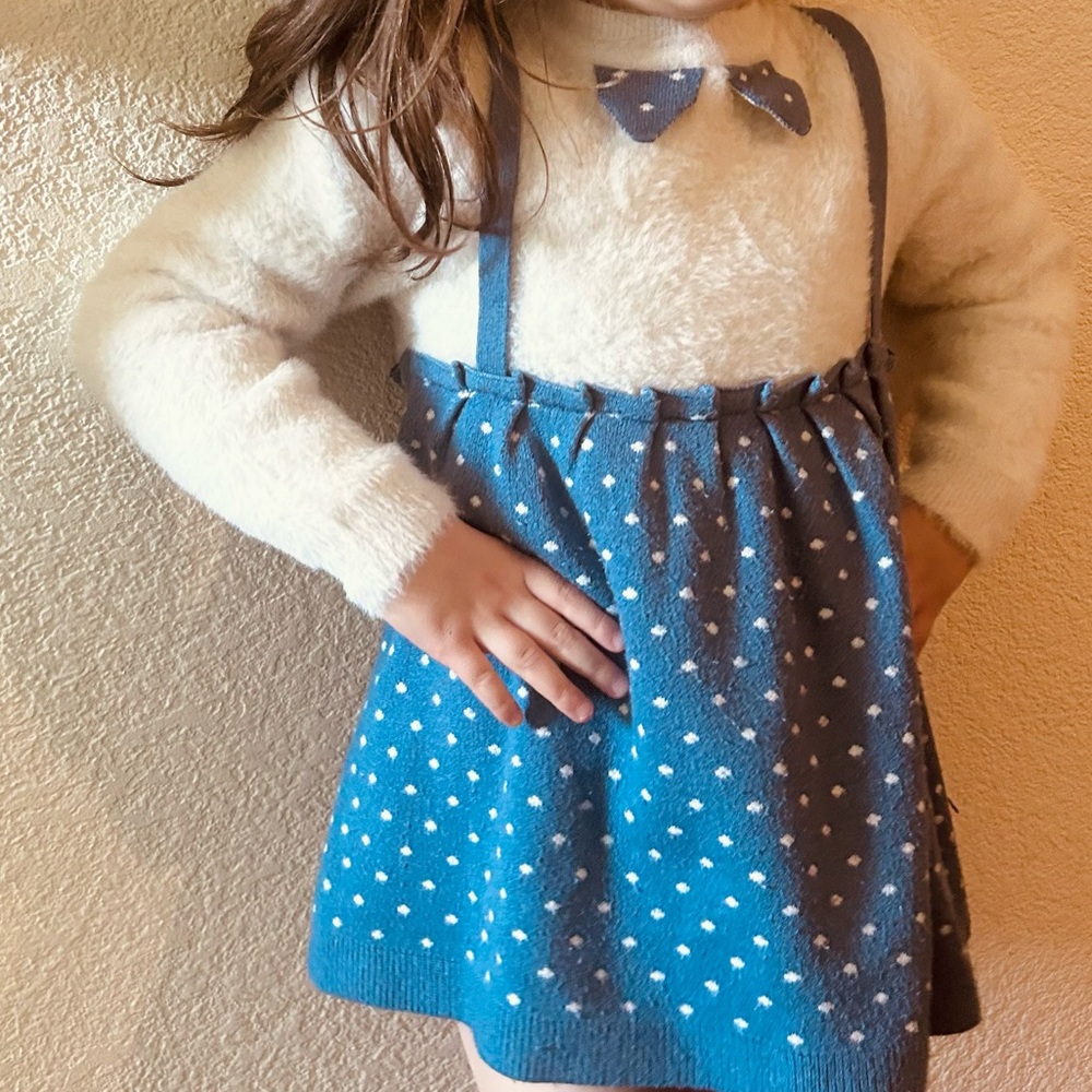 Blue and White Polka Dot Kids Dress